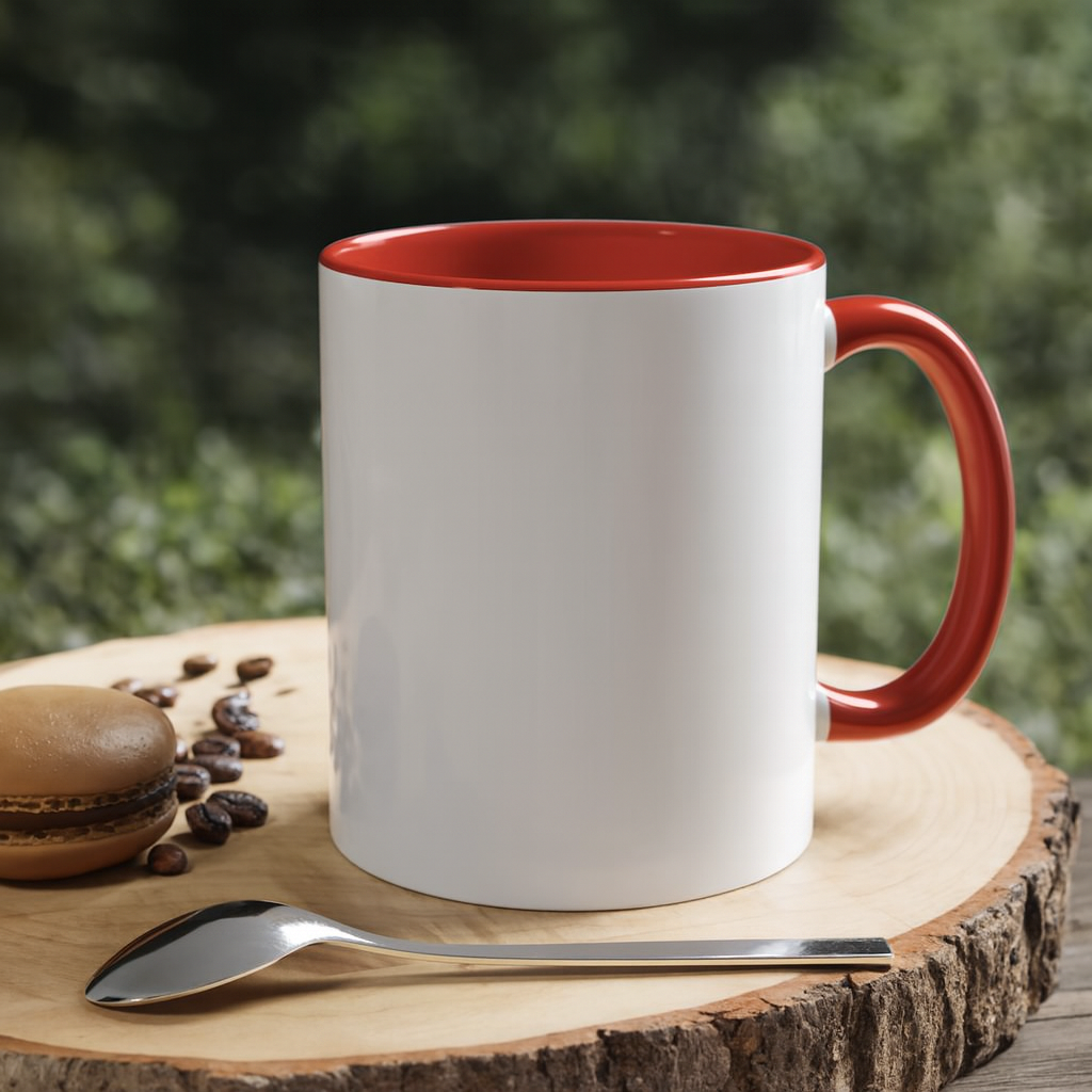 Red accent mug with blank design template